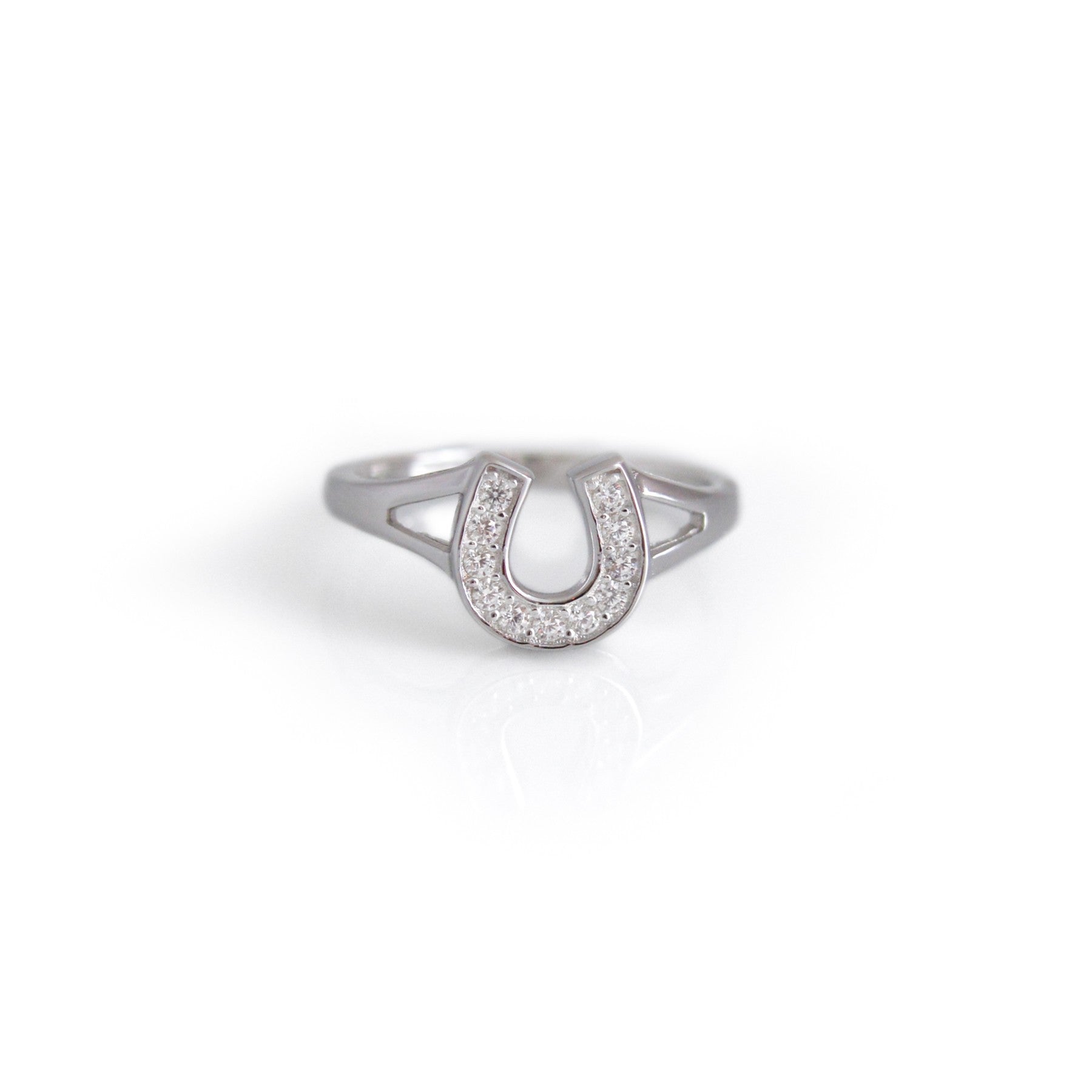 CZ & Sterling Silver Horseshoe Ring