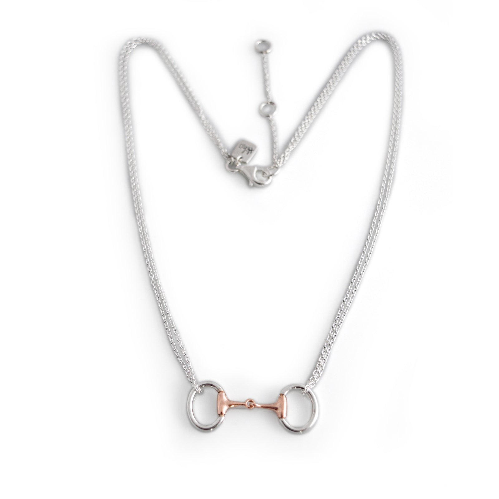 Exclusive Sterling Silver & 18ct Rose Gold Plated Dinky Double Chained Snaffle Necklace