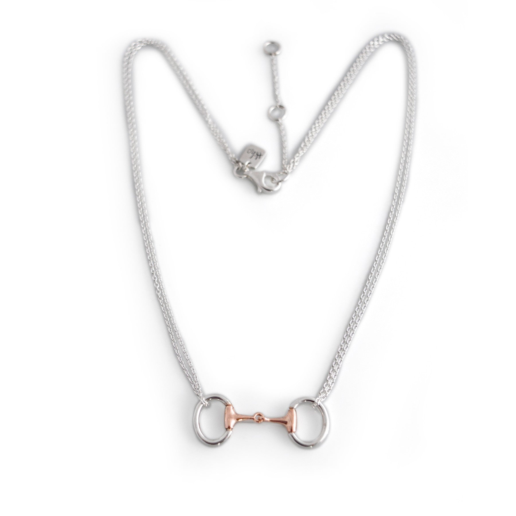 Exclusive Sterling Silver & 18ct Rose Gold Plated Dinky Double Chained Snaffle Necklace