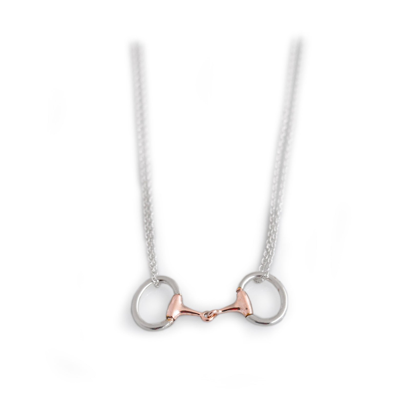 Exclusive Sterling Silver & 18ct Rose Gold Plated Dinky Double Chained Snaffle Necklace
