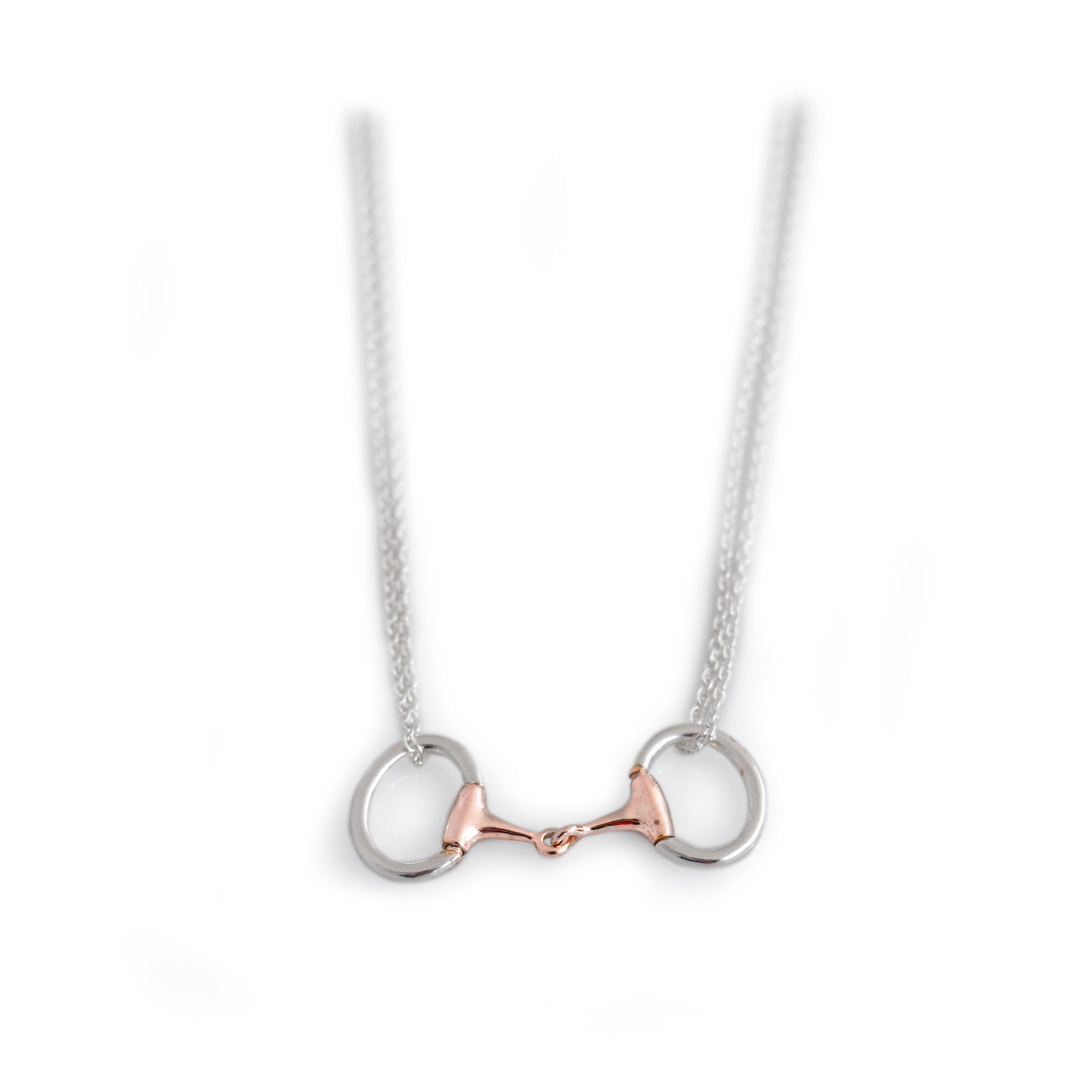 Exclusive Sterling Silver & 18ct Rose Gold Plated Dinky Double Chained Snaffle Necklace
