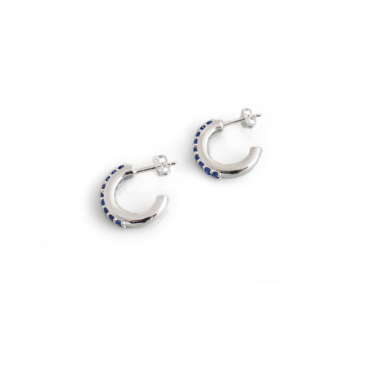 Sterling Silver &amp; Blue CZ Hoop Earrings