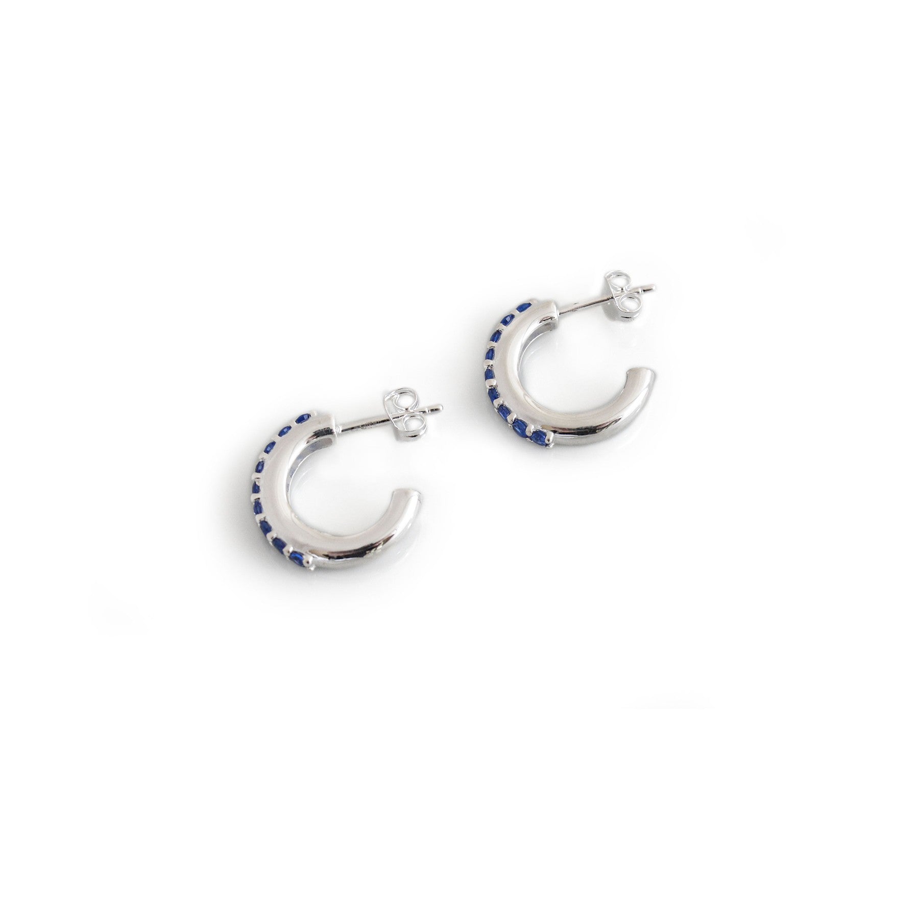 Sterling Silver & Blue CZ Hoop Earrings