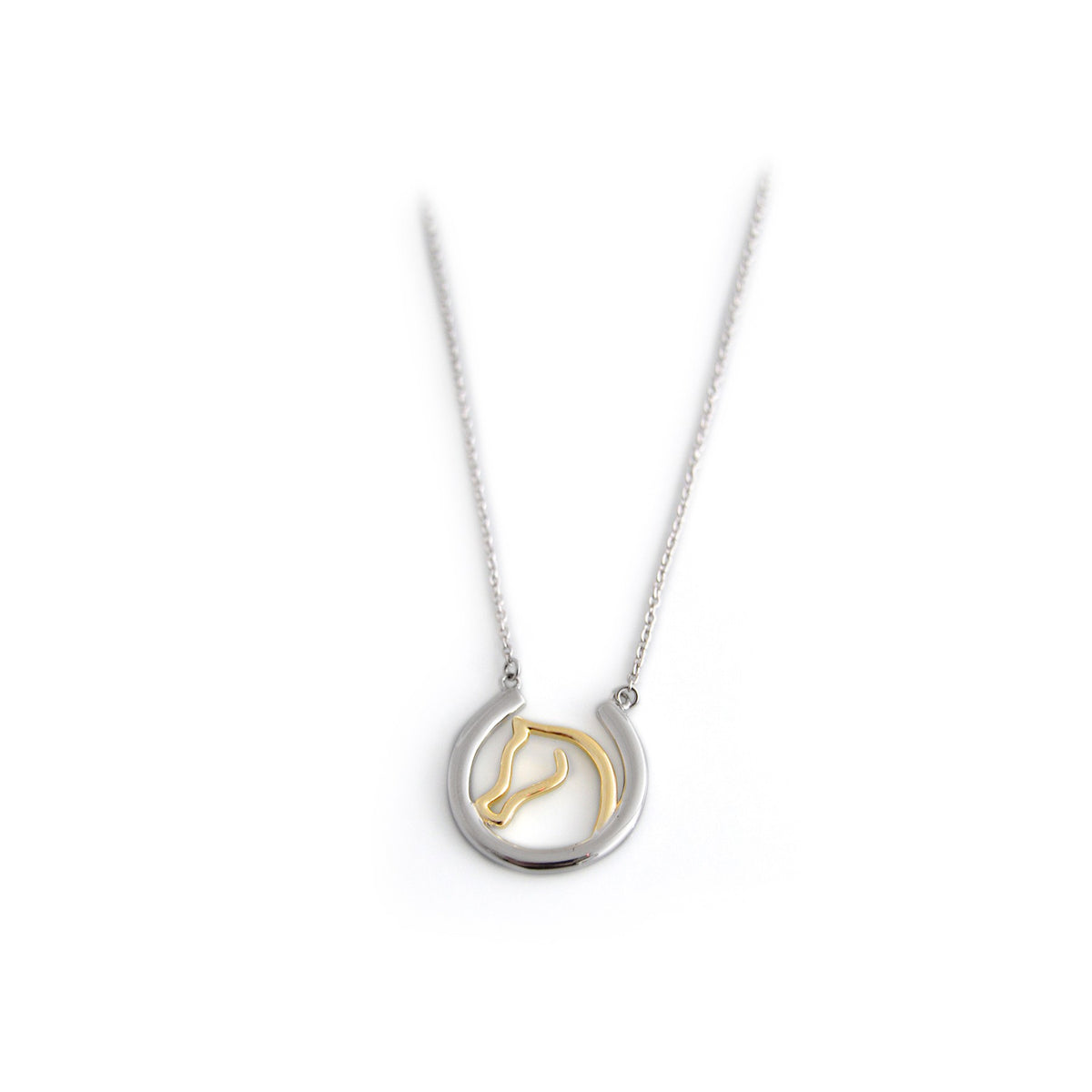 Sterling Silver &amp; 18ct Gold Plated Horse Head Horseshoe Necklace