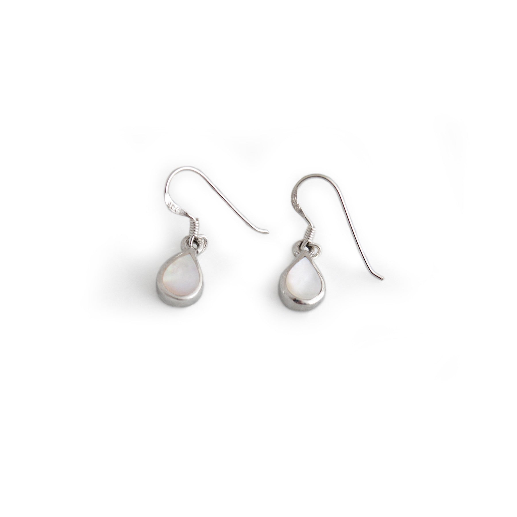 Sterling Silver & Mother of Pearl Teardrop Dangly Earrings