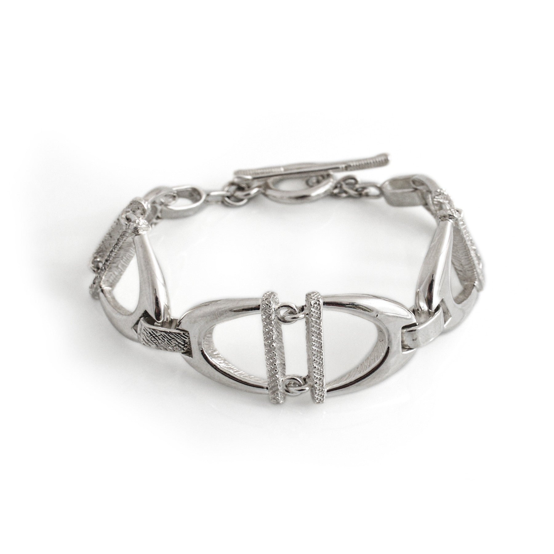 Sterling Silver Textured Stirrups Bracelet