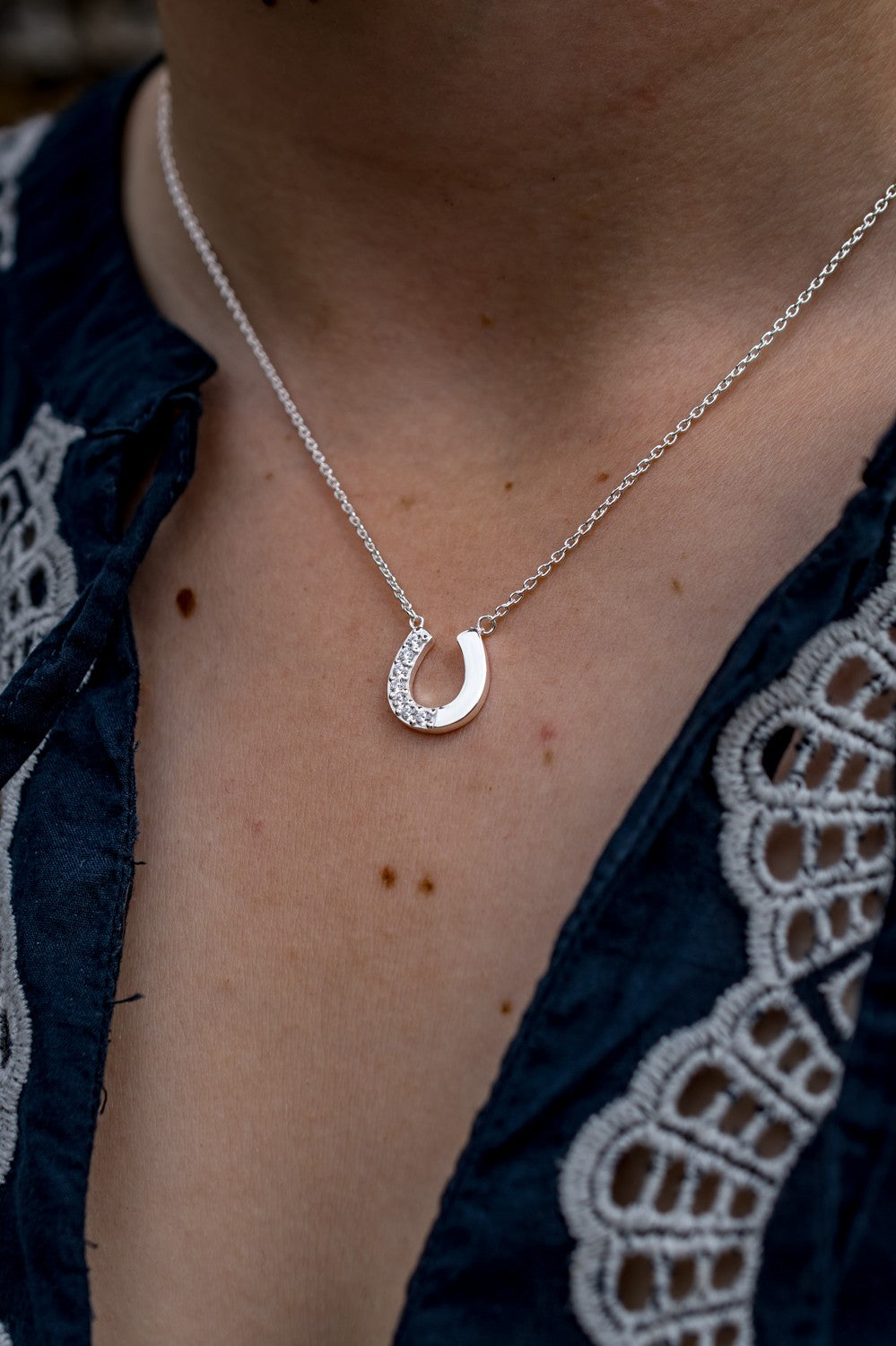 Exclusive CZ & Sterling Silver Horseshoe Necklace
