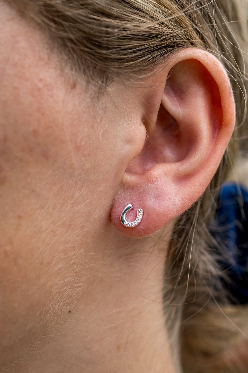 CZ and Sterling Silver Horseshoe Stud Earrings