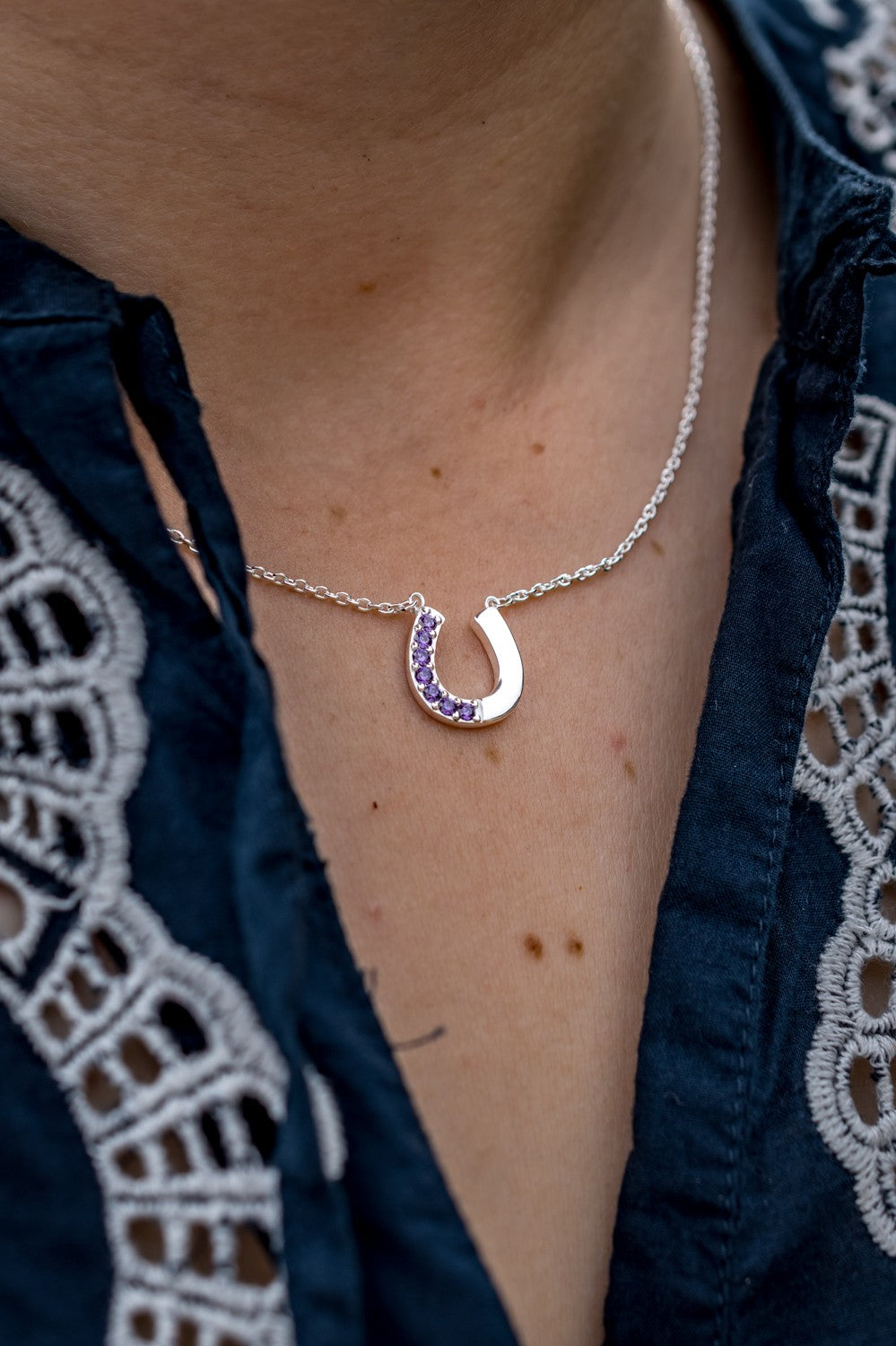 Exclusive Amethyst CZ & Sterling Silver Horseshoe Necklace