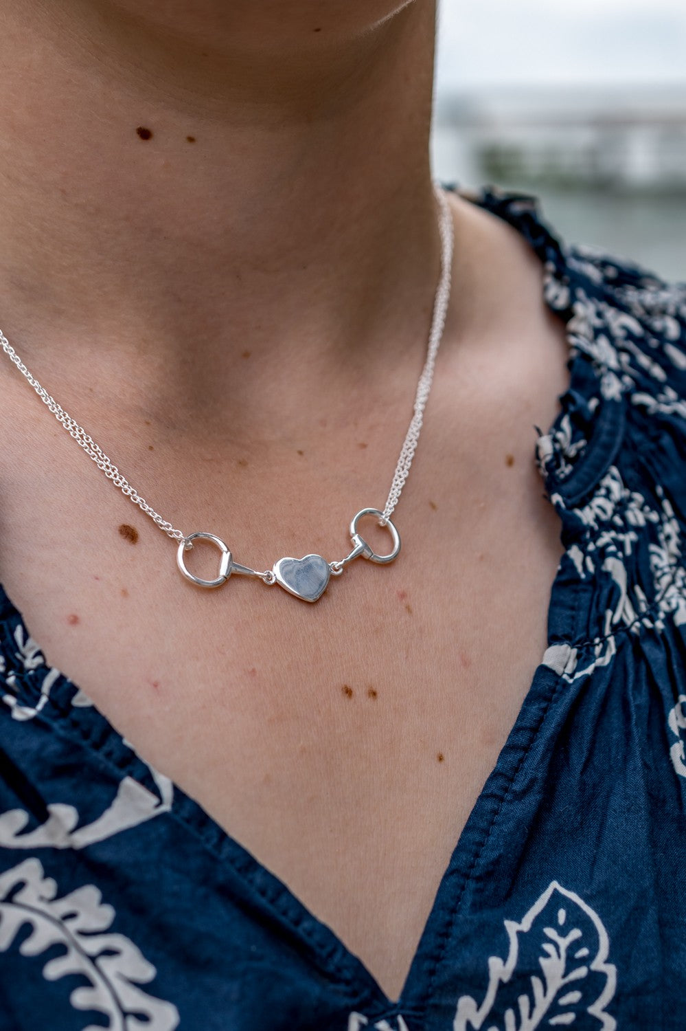 Exclusive Sterling Silver Double Chained Snaffle Heart Necklace