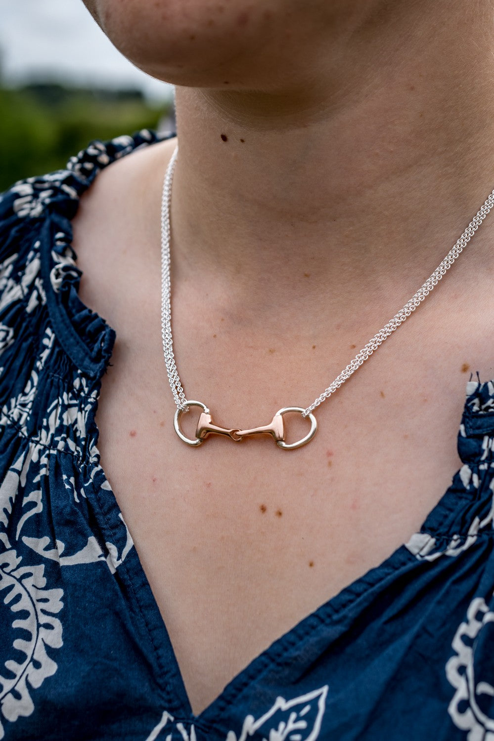 Sterling Silver & 18ct Rose Gold Plate Double Chained Snaffle Necklace