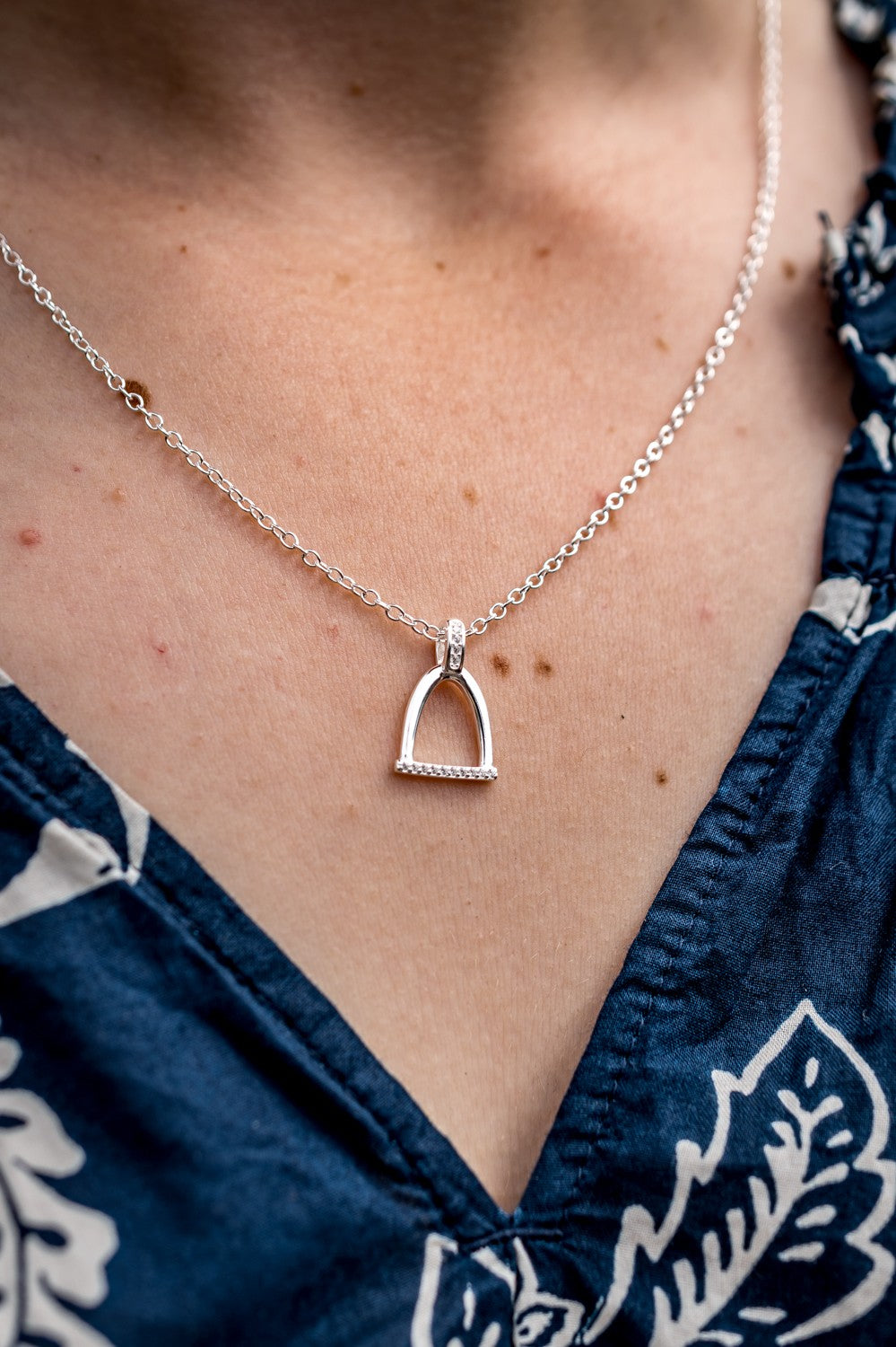 Sterling Silver & CZ Stirrup Necklace
