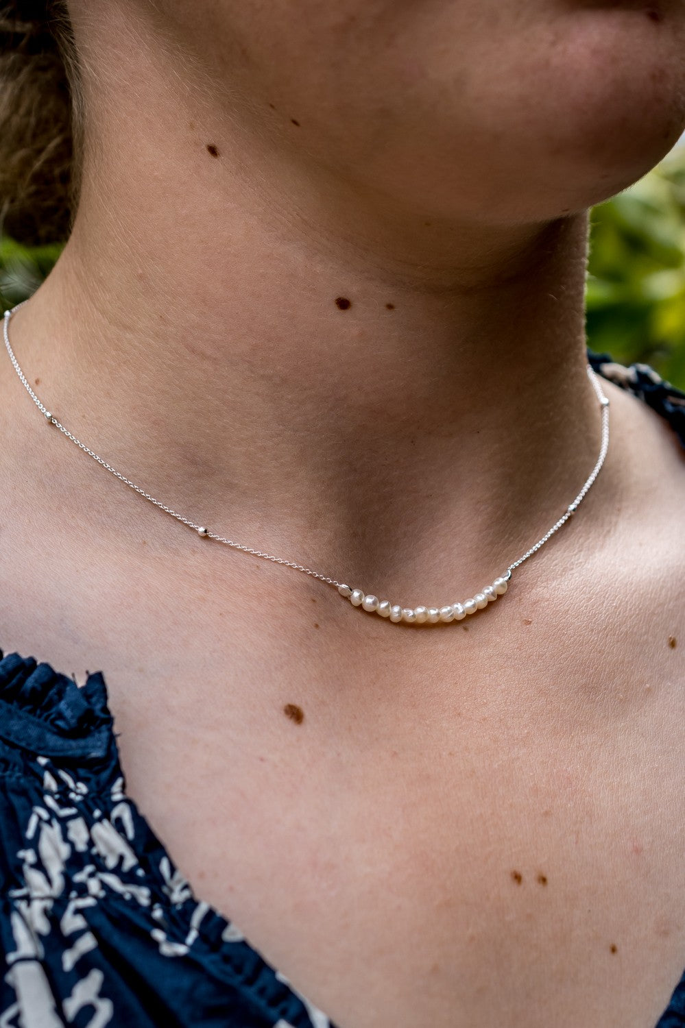 Sterling Silver Fine Chained Pearl Necklace