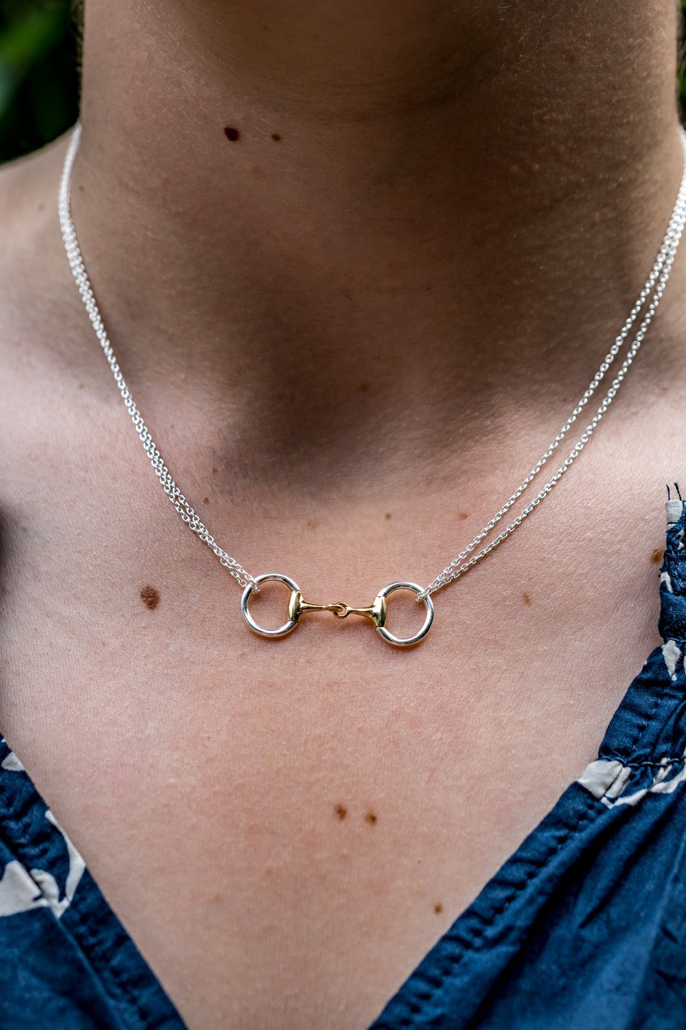 Exclusive Sterling Silver & 18ct Gold Plated Dinky Double Chained Snaffle Necklace