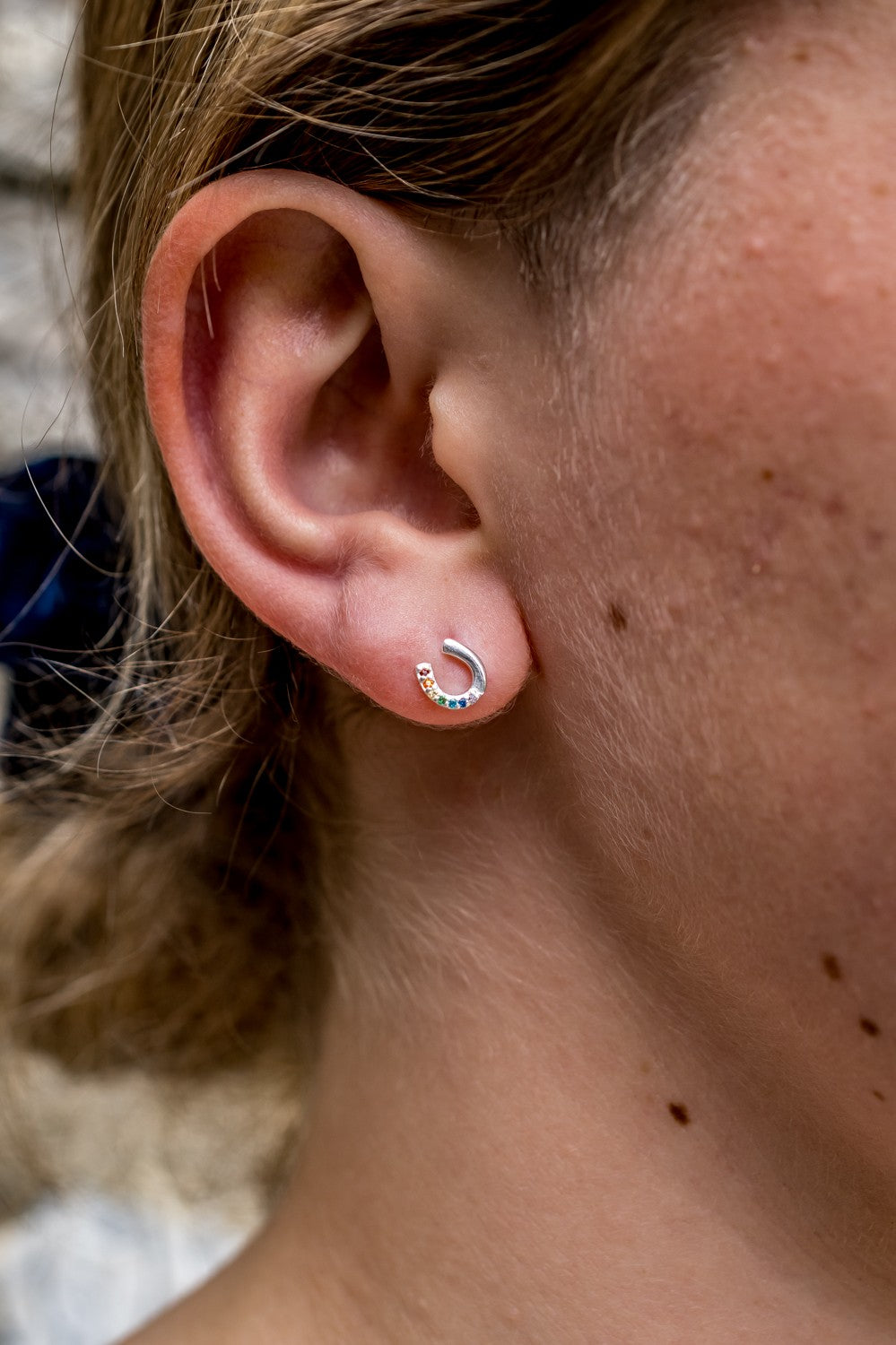 CZ and Sterling Silver Horseshoe Stud Earrings