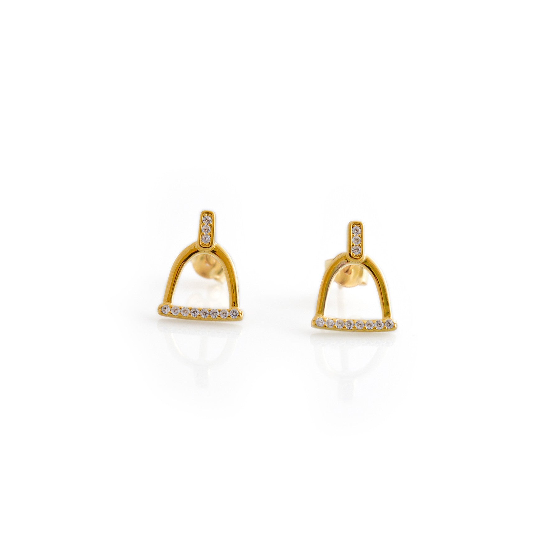 Sterling Silver & 18ct Gold Plated CZ Stirrup Stud Earrings