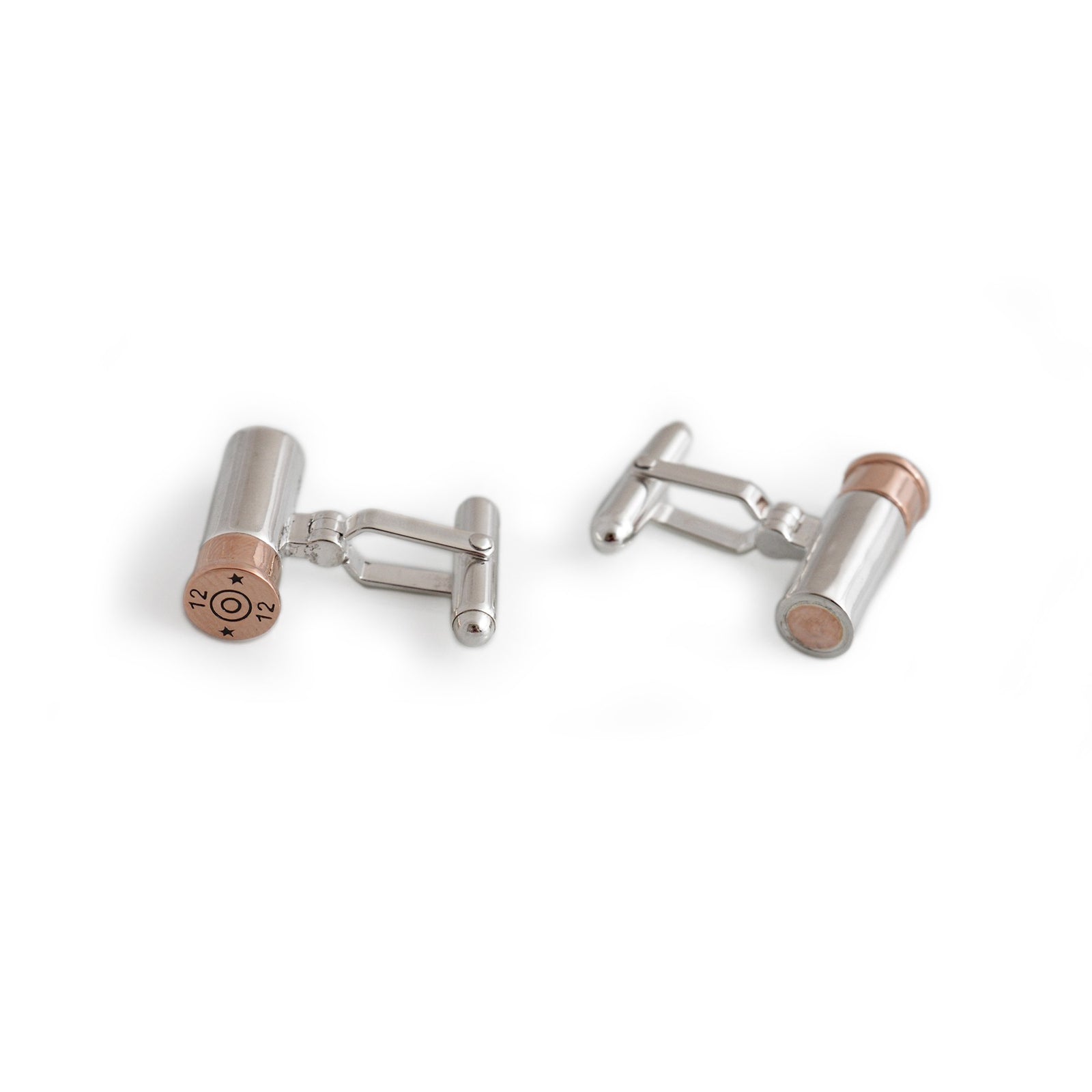 Exclusive Sterling Silver & 18ct Rose Gold Plated Shotgun Cartridge Cufflinks