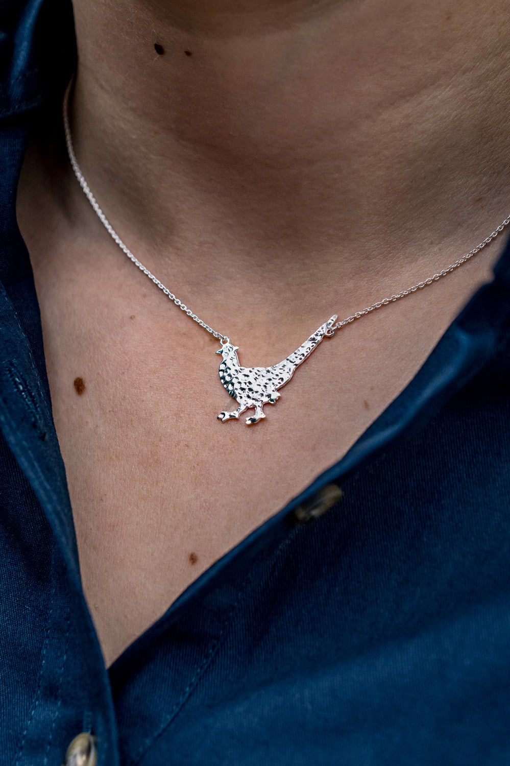 Exclusive Hammered Sterling Silver Pheasant Necklace