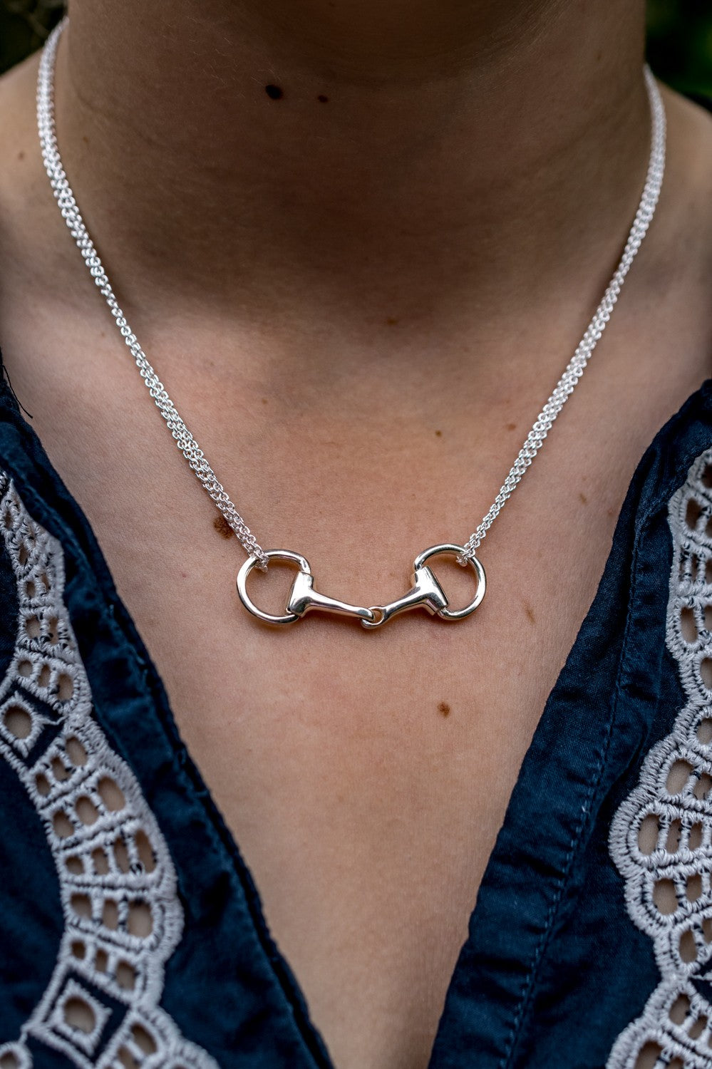 Sterling Silver Double Chained Snaffle Necklace
