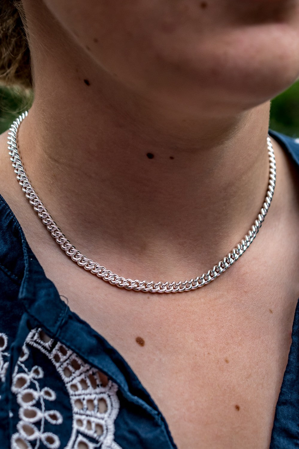 Sterling Silver Round Curb Necklace