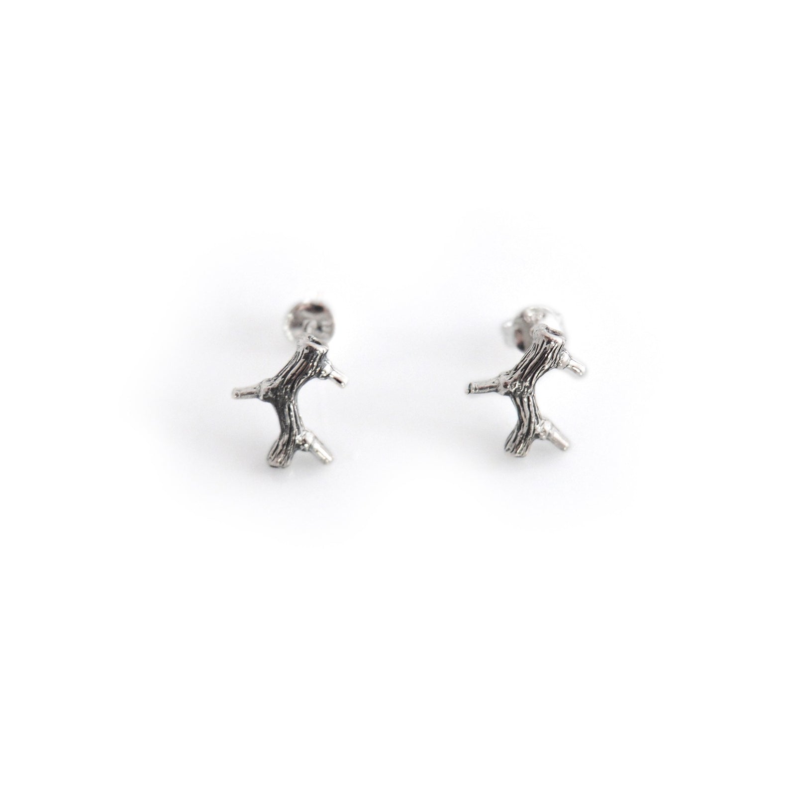 Exclusive Sterling Silver Twig Stud Earrings