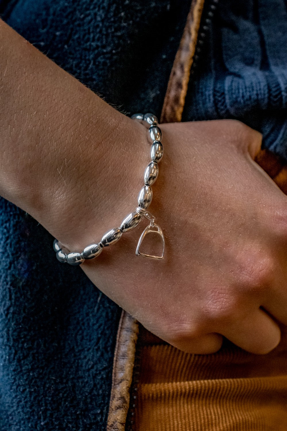 Sterling Silver Oval Beaded Bracelet