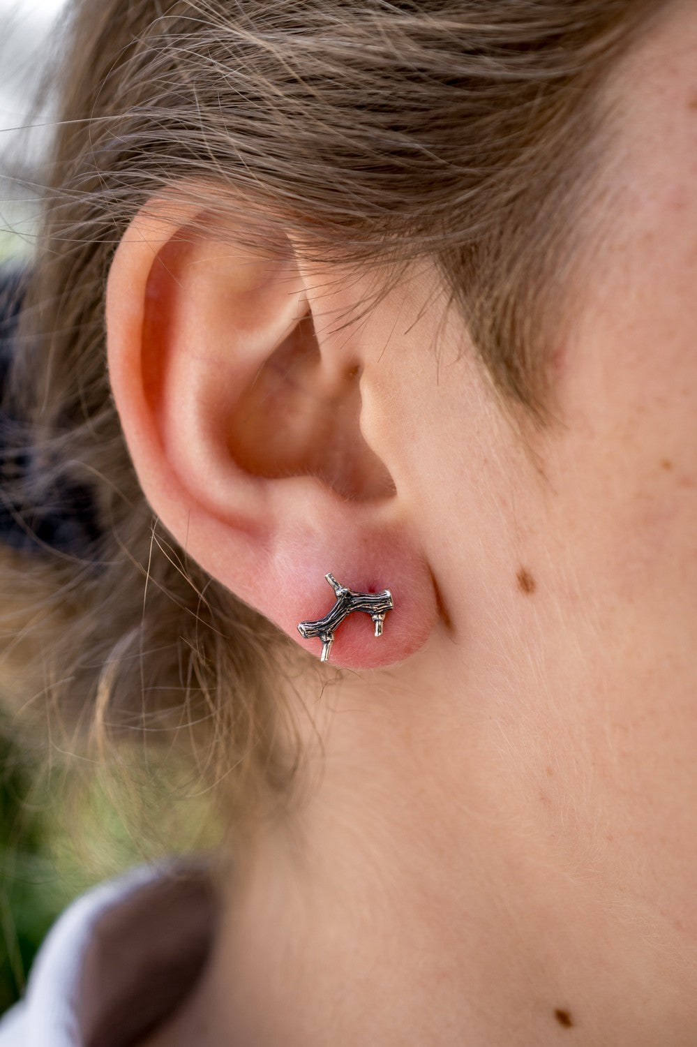 Exclusive Sterling Silver Twig Stud Earrings