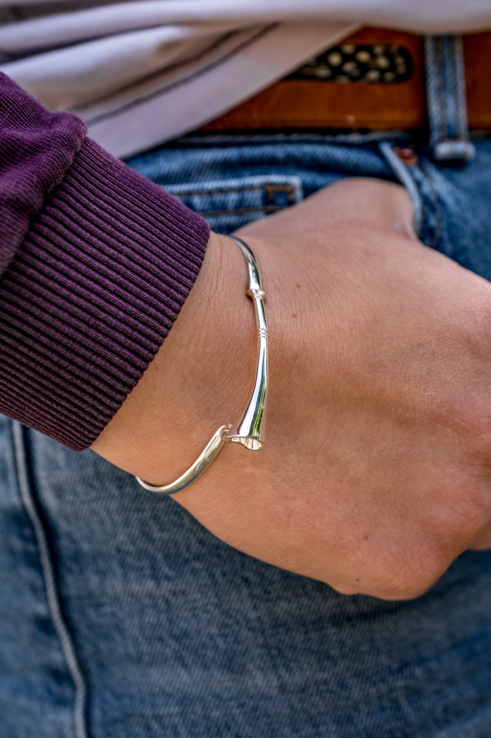 Sterling Silver Hunting Horn Bangle
