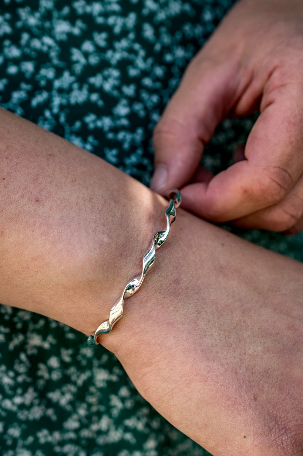 Sterling Silver Wavy Ribbon Cuff Bracelet