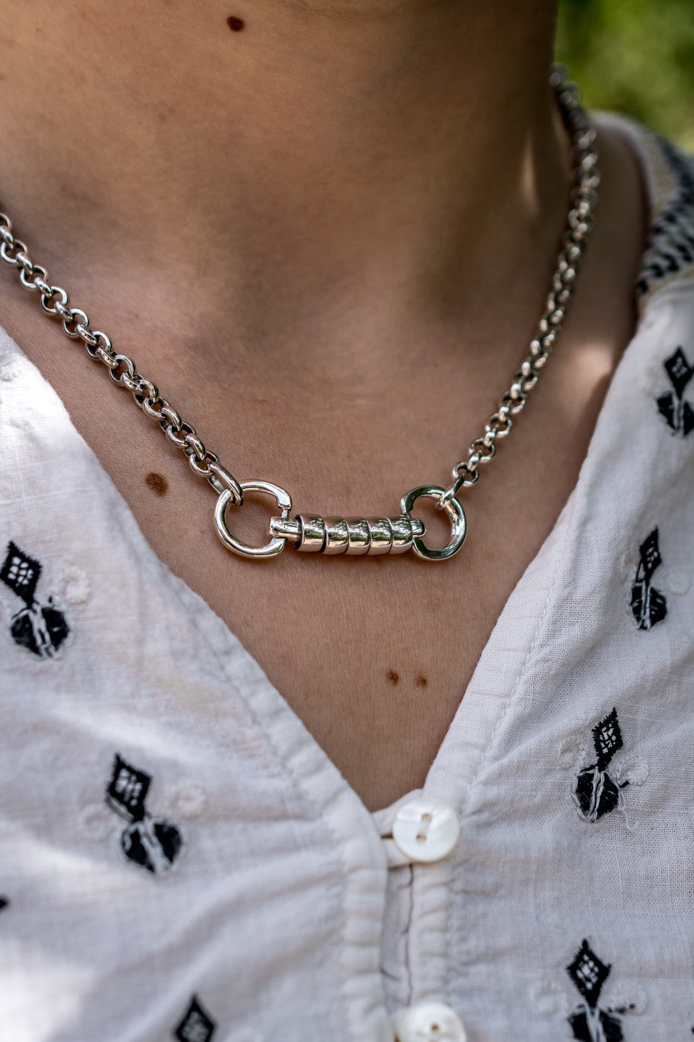 Exclusive Sterling Silver Classic Cherry Roller Snaffle Necklace