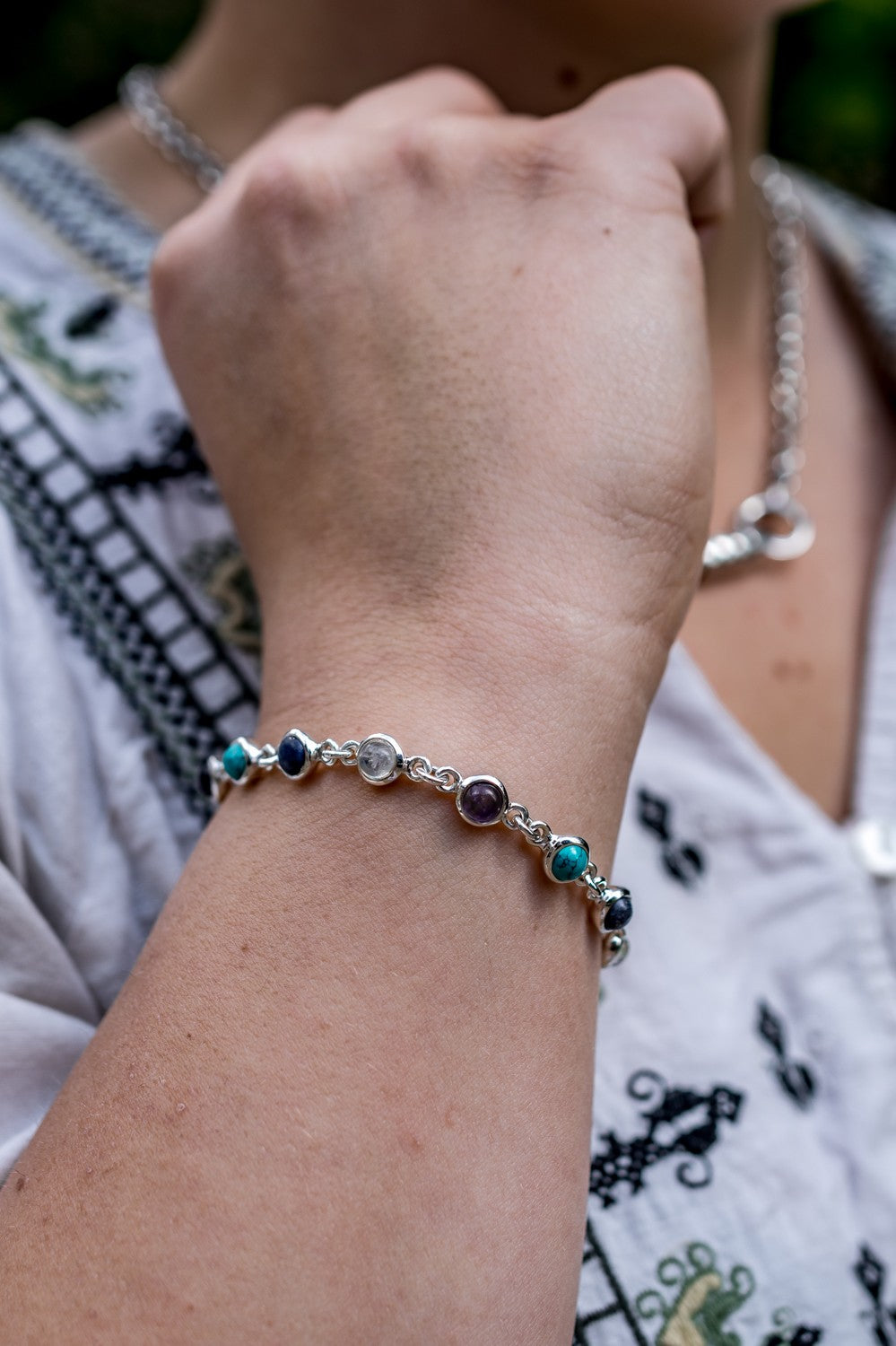 Exclusive Sterling Silver & Multi Stone Bracelet