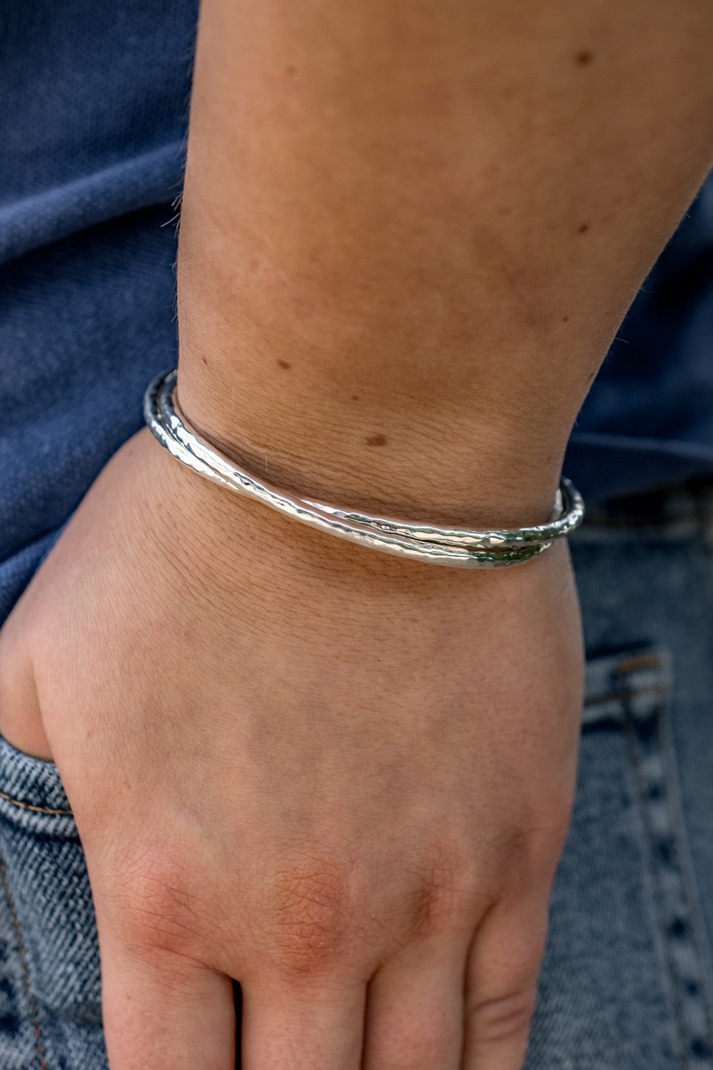 Sterling Silver Hammered & Plain Twisted Cuff Bracelet
