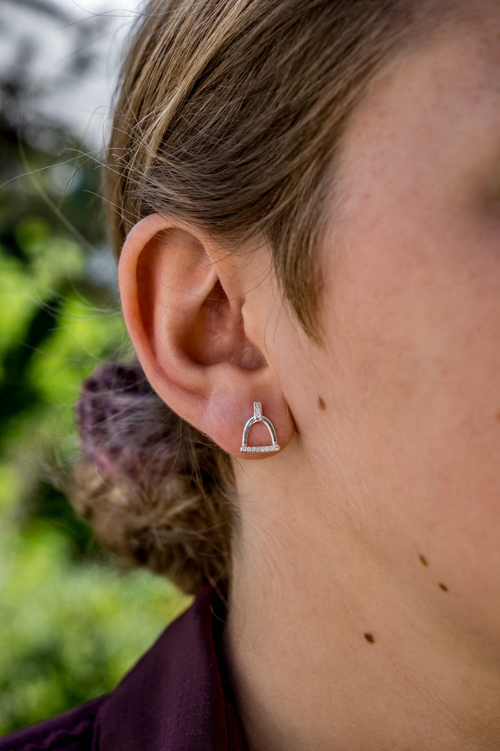 Sterling Silver & CZ Stirrup Stud Earrings