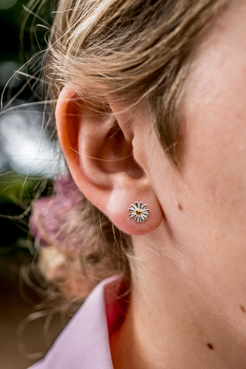 Sterling Silver & 18ct Gold Plated Daisy Heart Stud Earrings