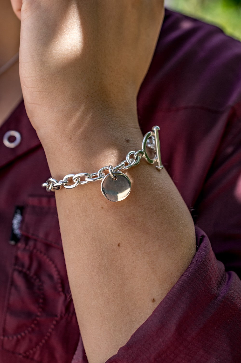 Sterling Silver Disc Fob Bracelet