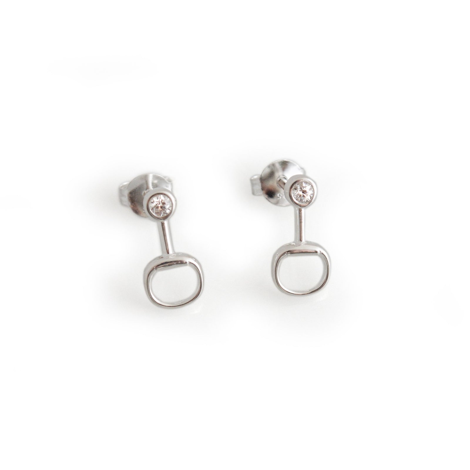 Sterling Silver & CZ Snaffle Earrings