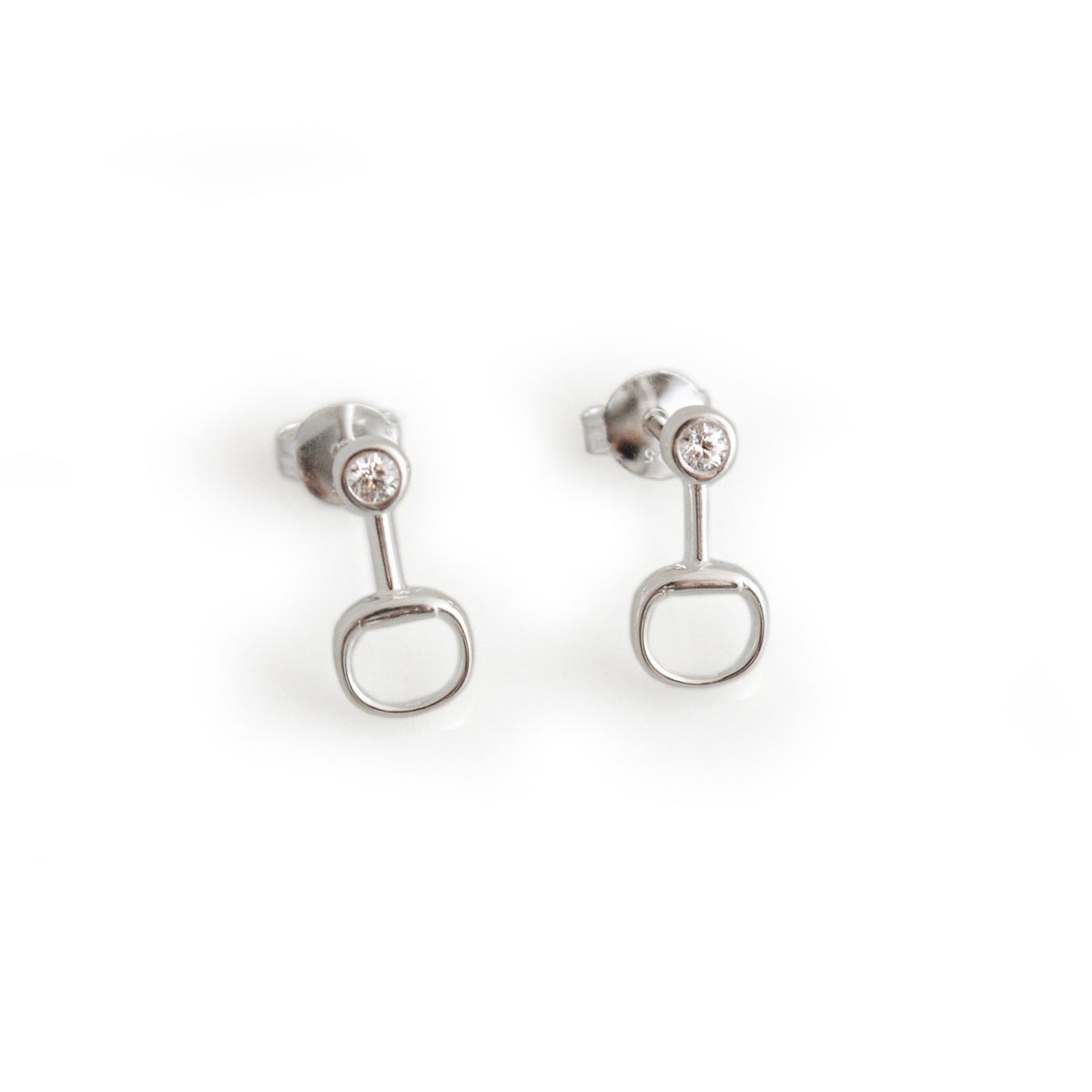 Sterling Silver & CZ Snaffle Earrings