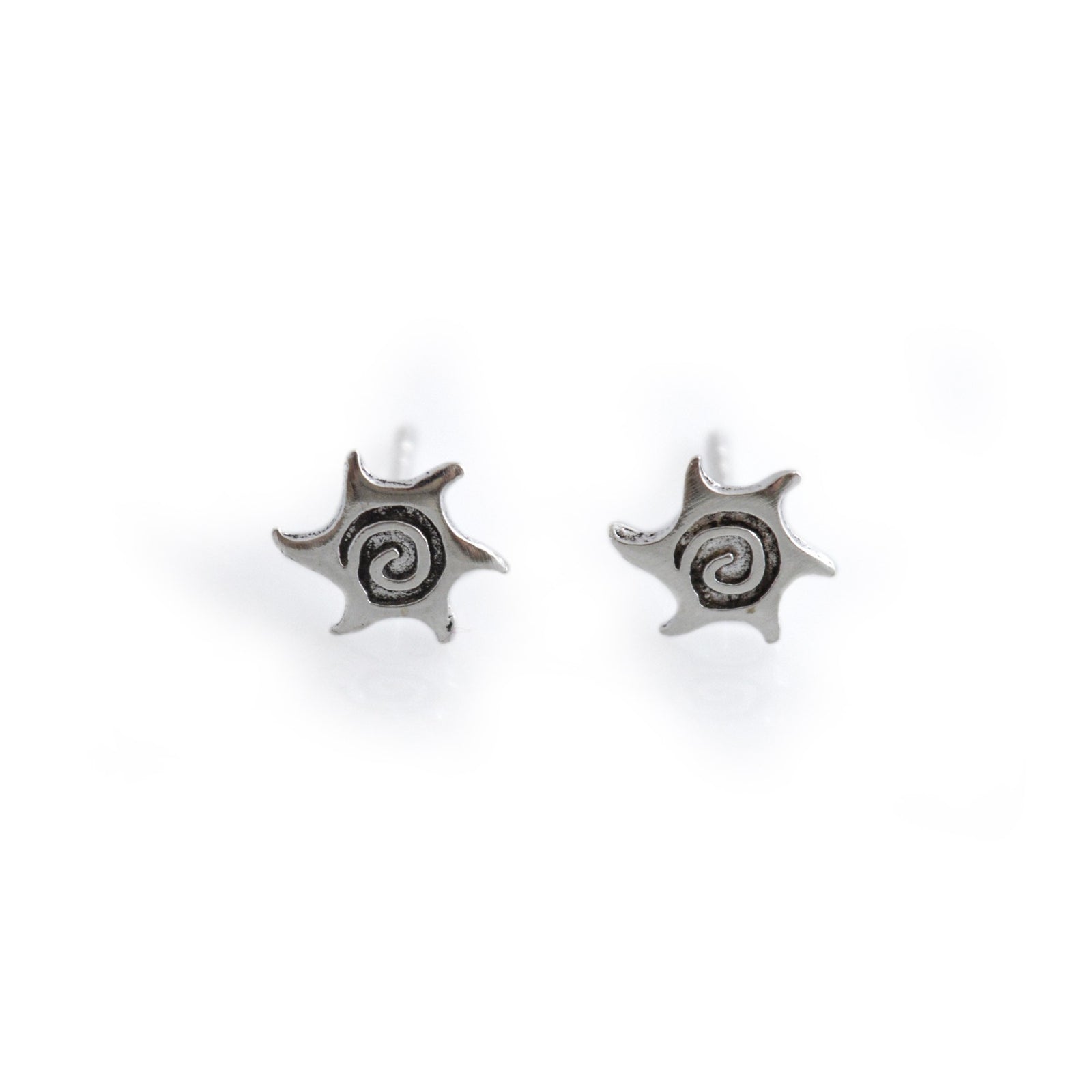 Sterling Silver Spiral Sun Stud Earrings
