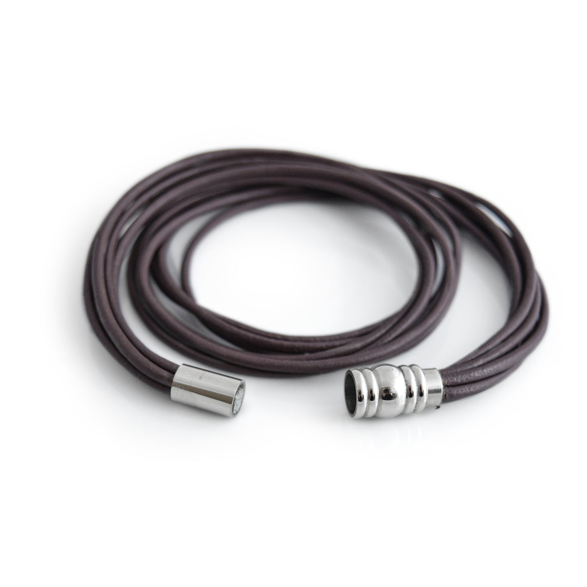 Purple Rounded Leather Cord Bracelet with Stainless Steel Clasp