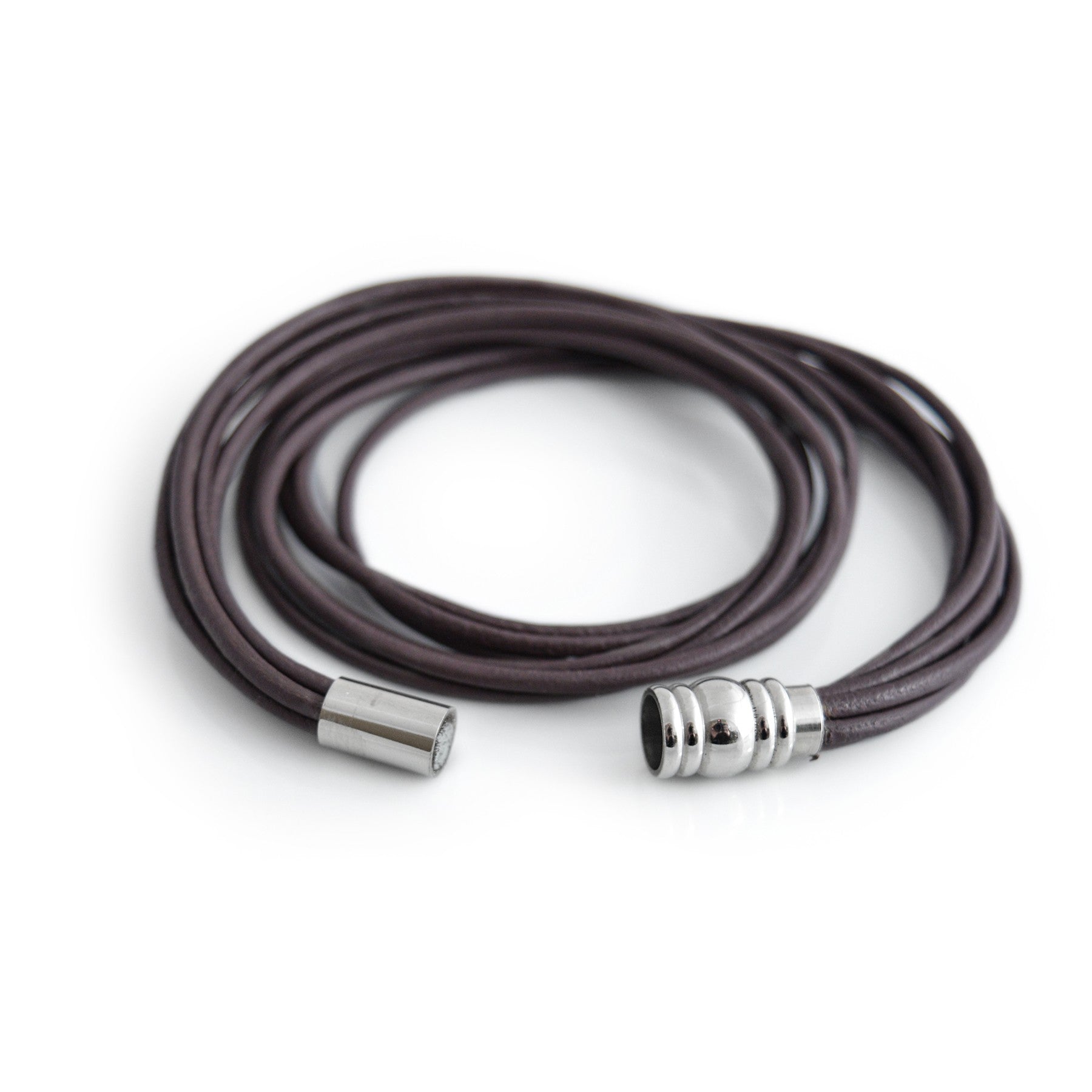 Purple Rounded Leather Cord Bracelet with Stainless Steel Clasp
