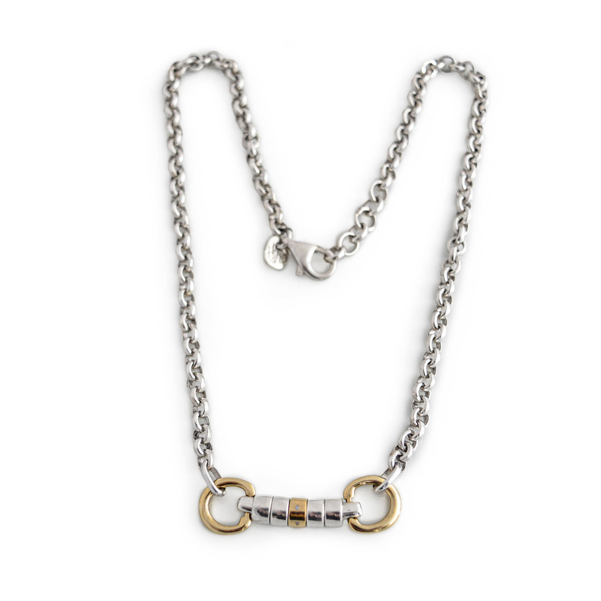Sterling Silver and 9ct Gold Cherry Roller Snaffle Necklace with Diamond Roller Bead