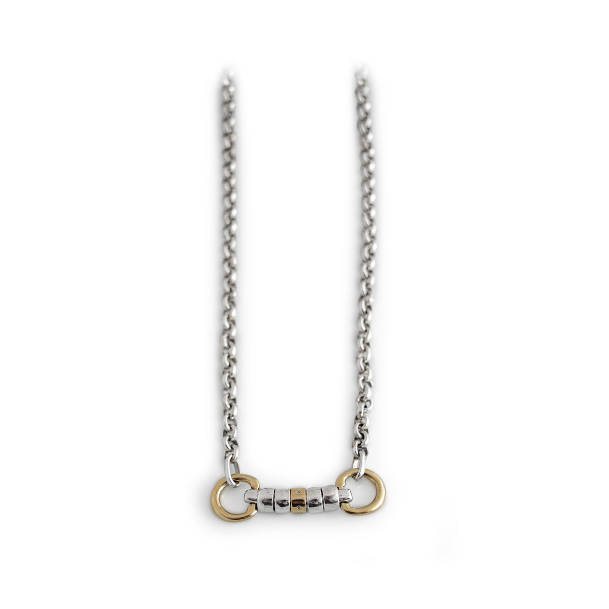 Sterling Silver and 9ct Gold Cherry Roller Snaffle Necklace with Diamond Roller Bead