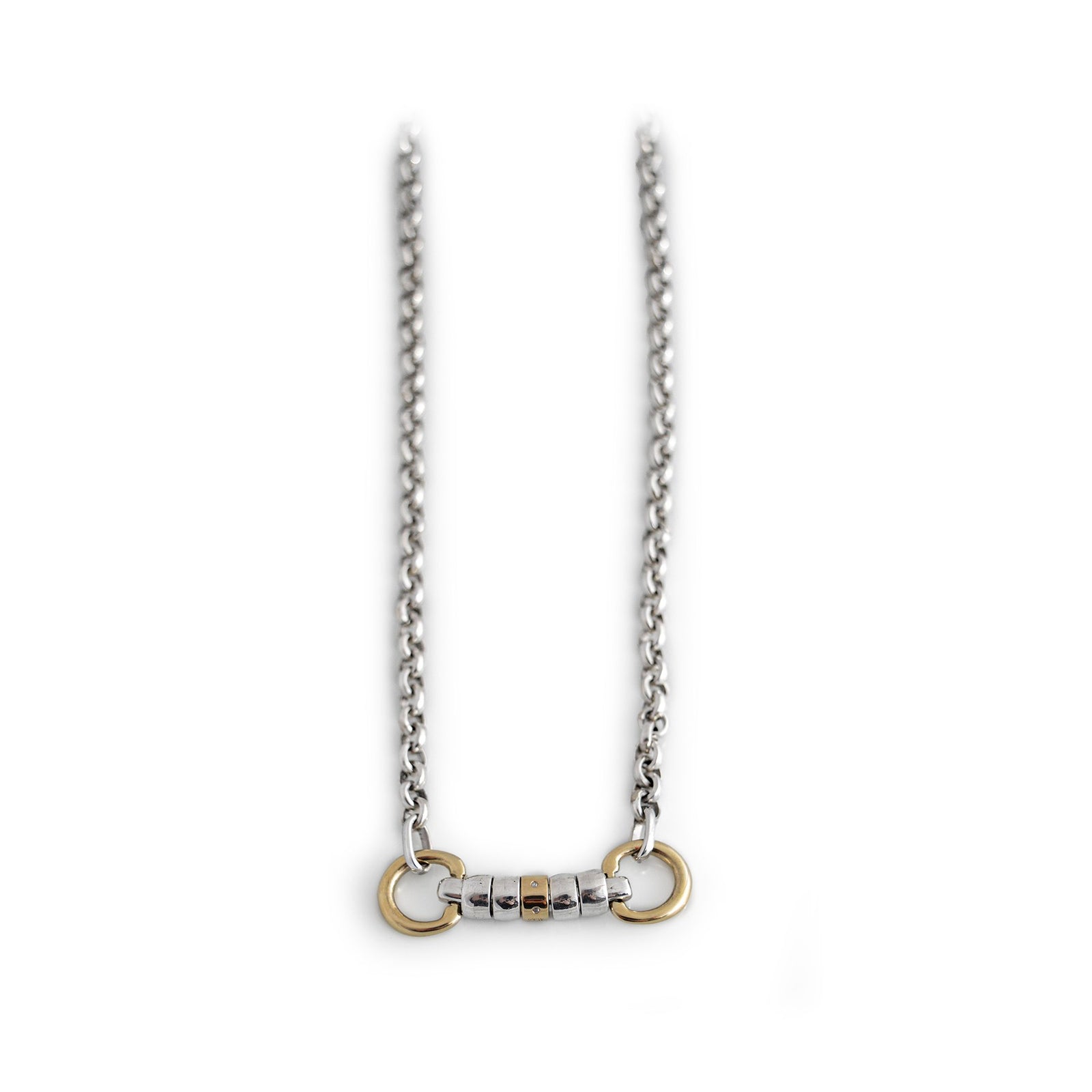 Sterling Silver and 9ct Gold Cherry Roller Snaffle Necklace with Diamond Roller Bead