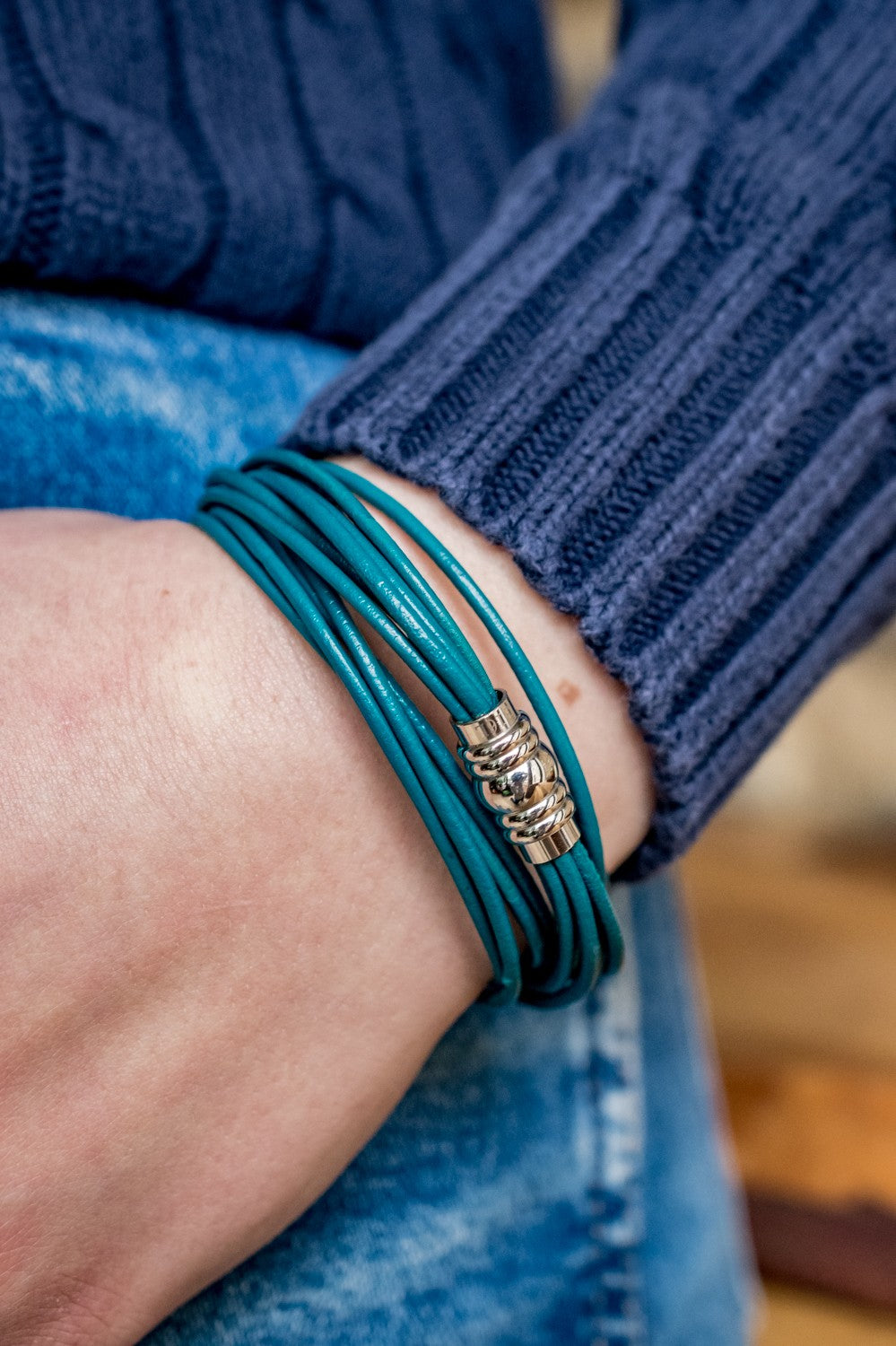 Jade Round Leather Cord Bracelet With Stainless Steel Clasp