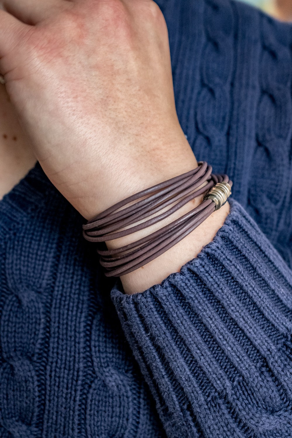 Purple Rounded Leather Cord Bracelet with Stainless Steel Clasp