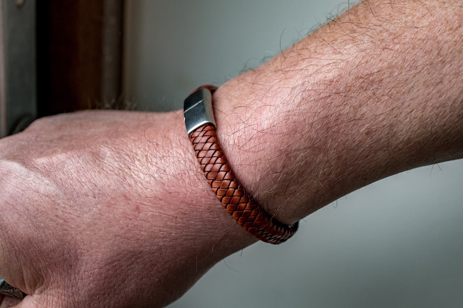 Oval Leather Bolo Bracelet With Matt Polished Stainless Steel Clasp