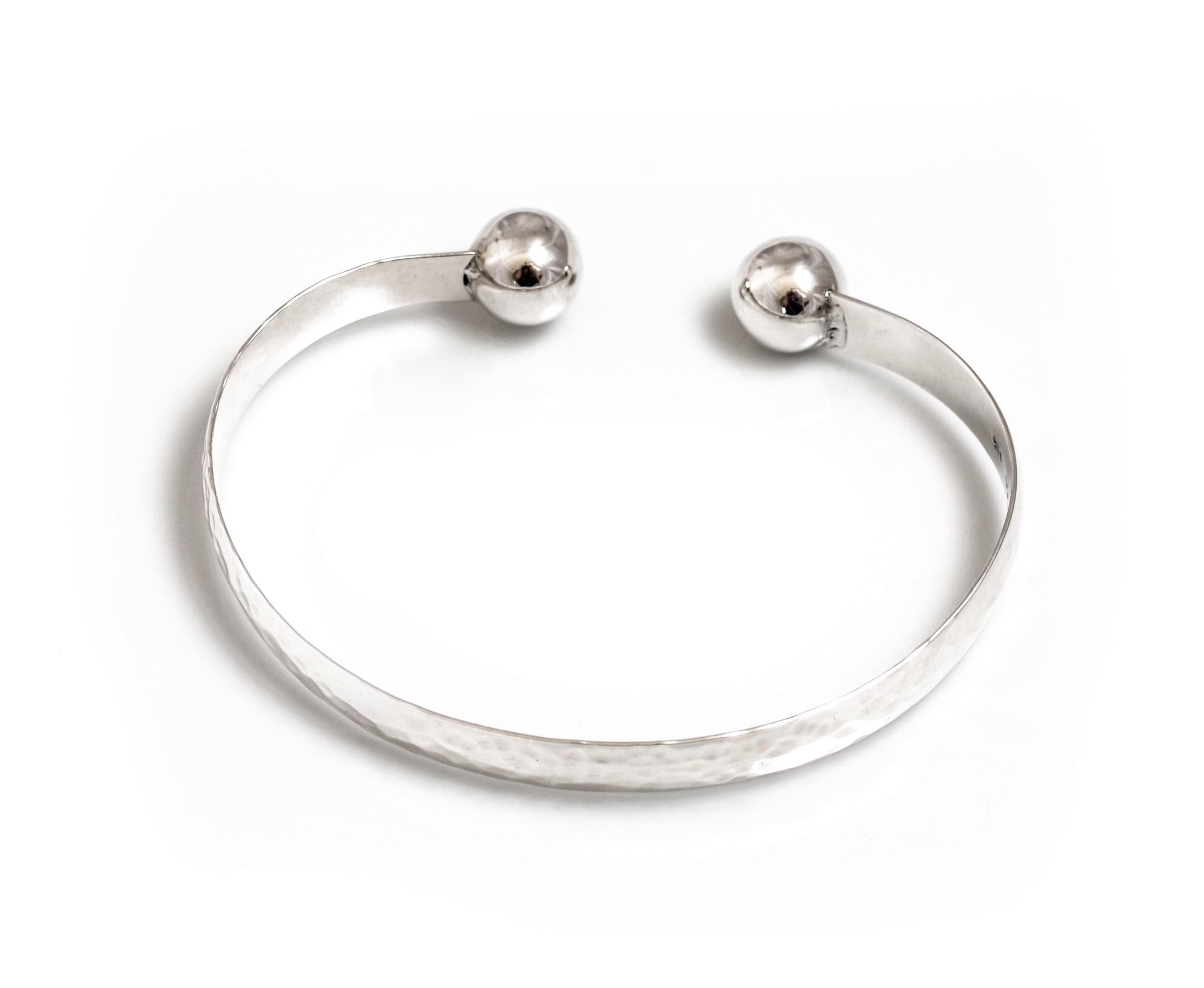 Sterling Silver Ball & Hammered Cuff Bangle
