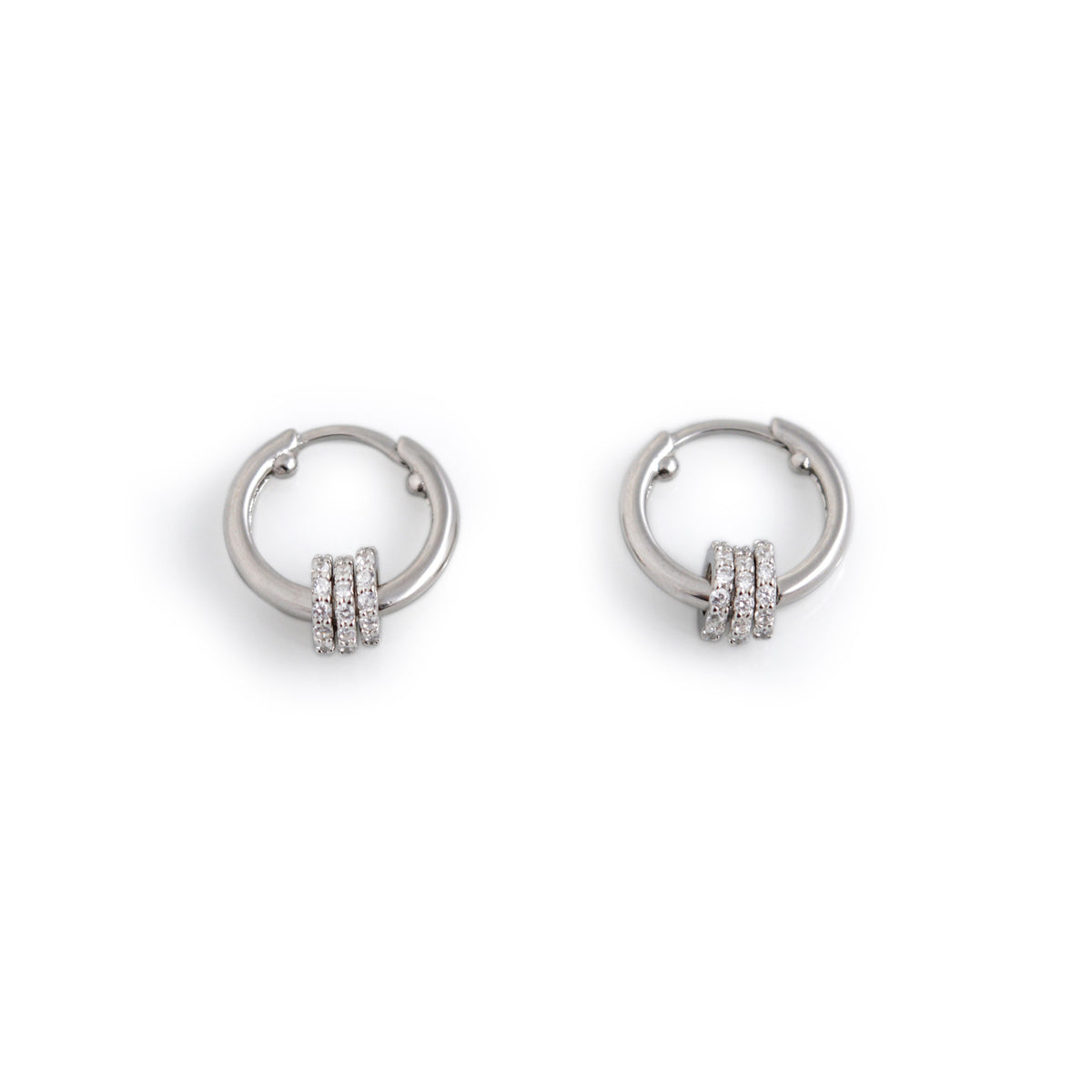 Sterling Silver &amp; CZ Cherry Roller Huggie Hoop Earrings