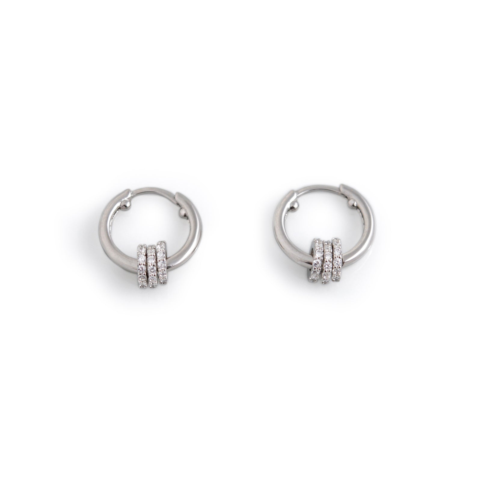 Sterling Silver & CZ Cherry Roller Huggie Hoop Earrings