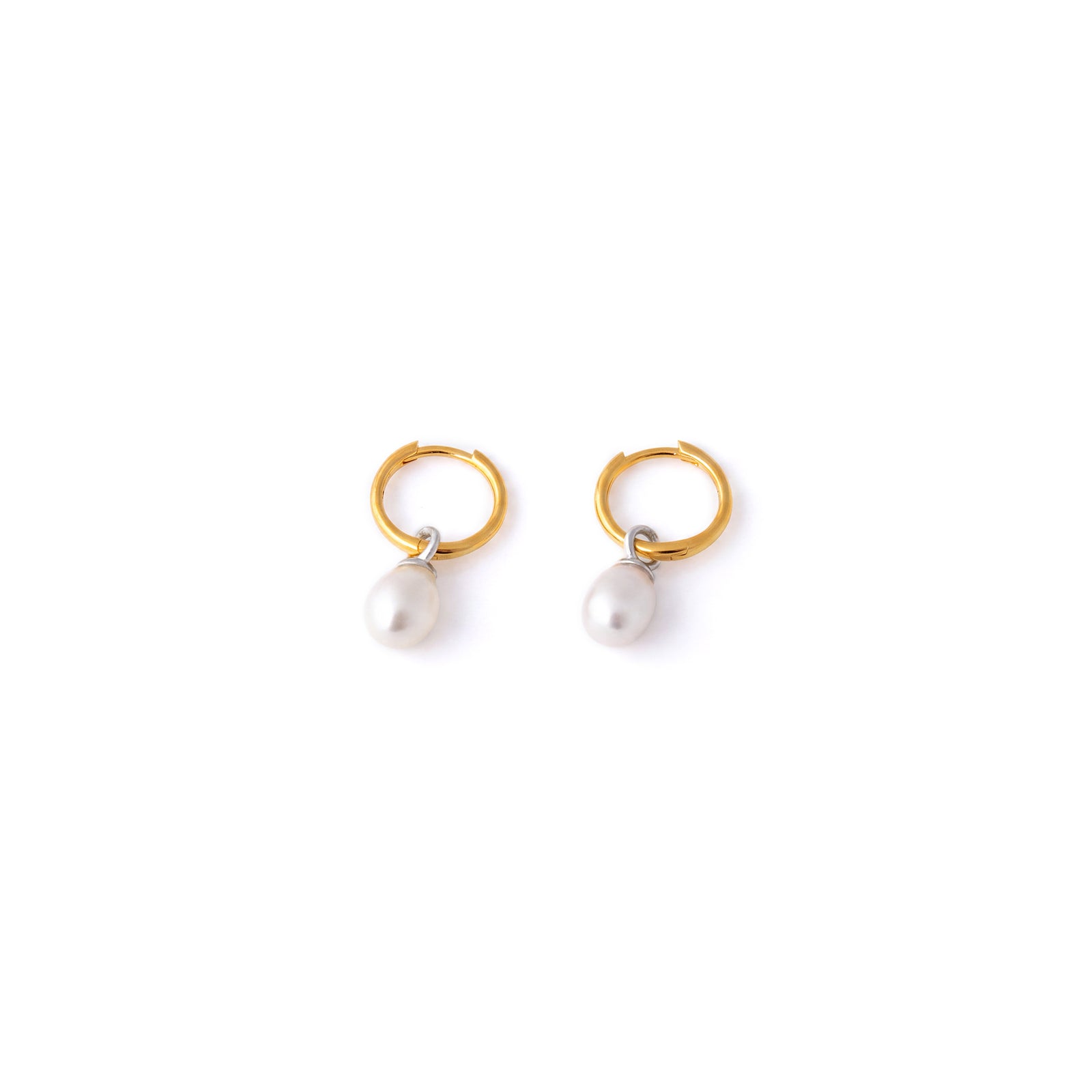 Sterling Silver & 18ct Gold Plated Pearl Hoop Earrings